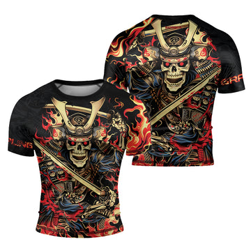 Rashninja Samurai Skull Fire Men's Short Sleeve Rash Guard