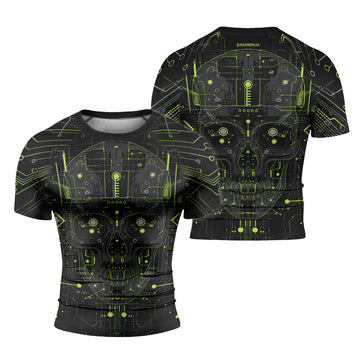 Rashninja Cyber Skull Green Men's Short Sleeve Rash Guard

