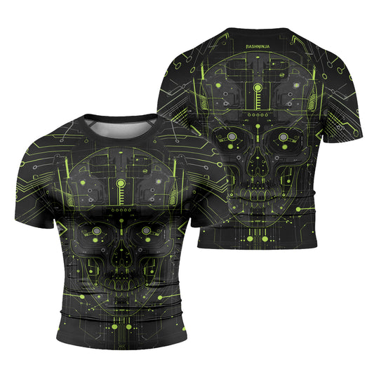 Rashninja Cyber Skull Green Men's Short Sleeve Rash Guard

