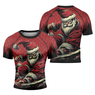 Rashninja Christmas Santa Grappler Men's Short Sleeve Rash Guard