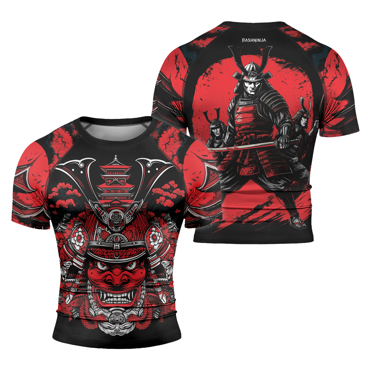 Rashninja Samurai Blood Moon Men's Short Sleeve Rash Guard