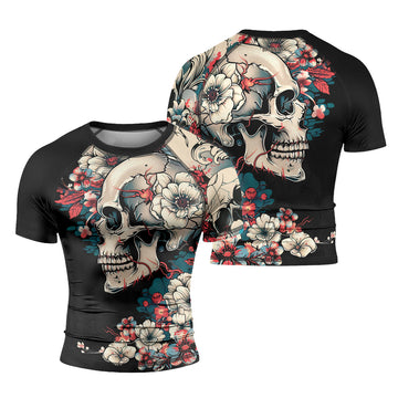 Rashninja Halloween Skull Blossom Men's Short Sleeve Rash Guard