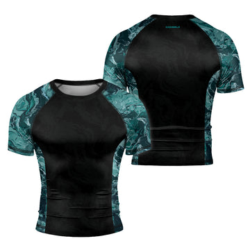 Rashninja Cyber Storm Turquoise Marble Men's Short Sleeve Rash Guard