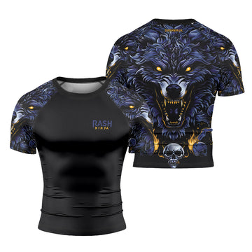 Rashninja Wolf Snow Hunt Men's Short Sleeve Rash Guard

