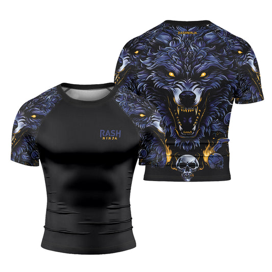 Rashninja Wolf Snow Hunt Men's Short Sleeve Rash Guard

