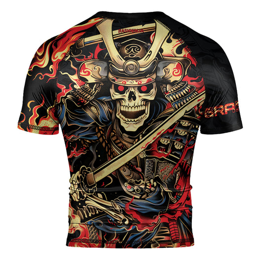 Rashninja Samurai Skull Fire Men's Short Sleeve Rash Guard