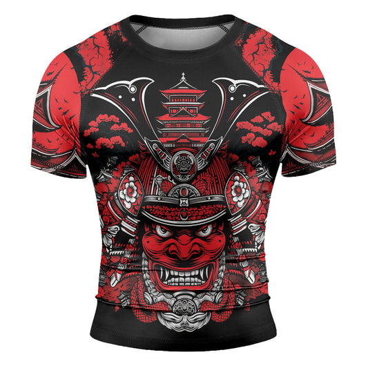 Rashninja Samurai Blood Moon Men's Short Sleeve Rash Guard