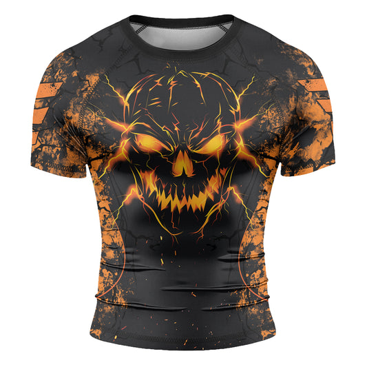 Rashninja Halloween Pumpkin Skull Men's  Short Sleeve Rash Guard