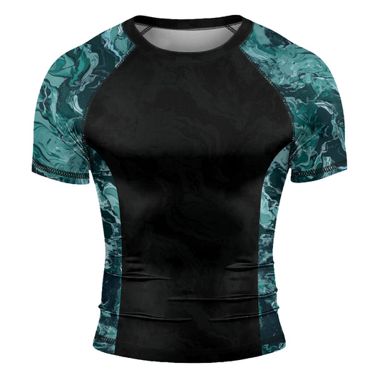 Rashninja Cyber Storm Turquoise Marble Men's Short Sleeve Rash Guard