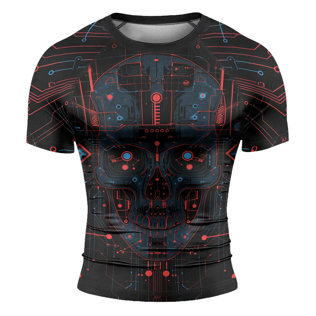 Rashninja Cyber Skull Red Men's Short Sleeve Rash Guard

