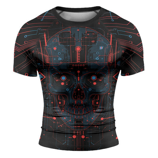 Rashninja Cyber Skull Red Men's Short Sleeve Rash Guard

