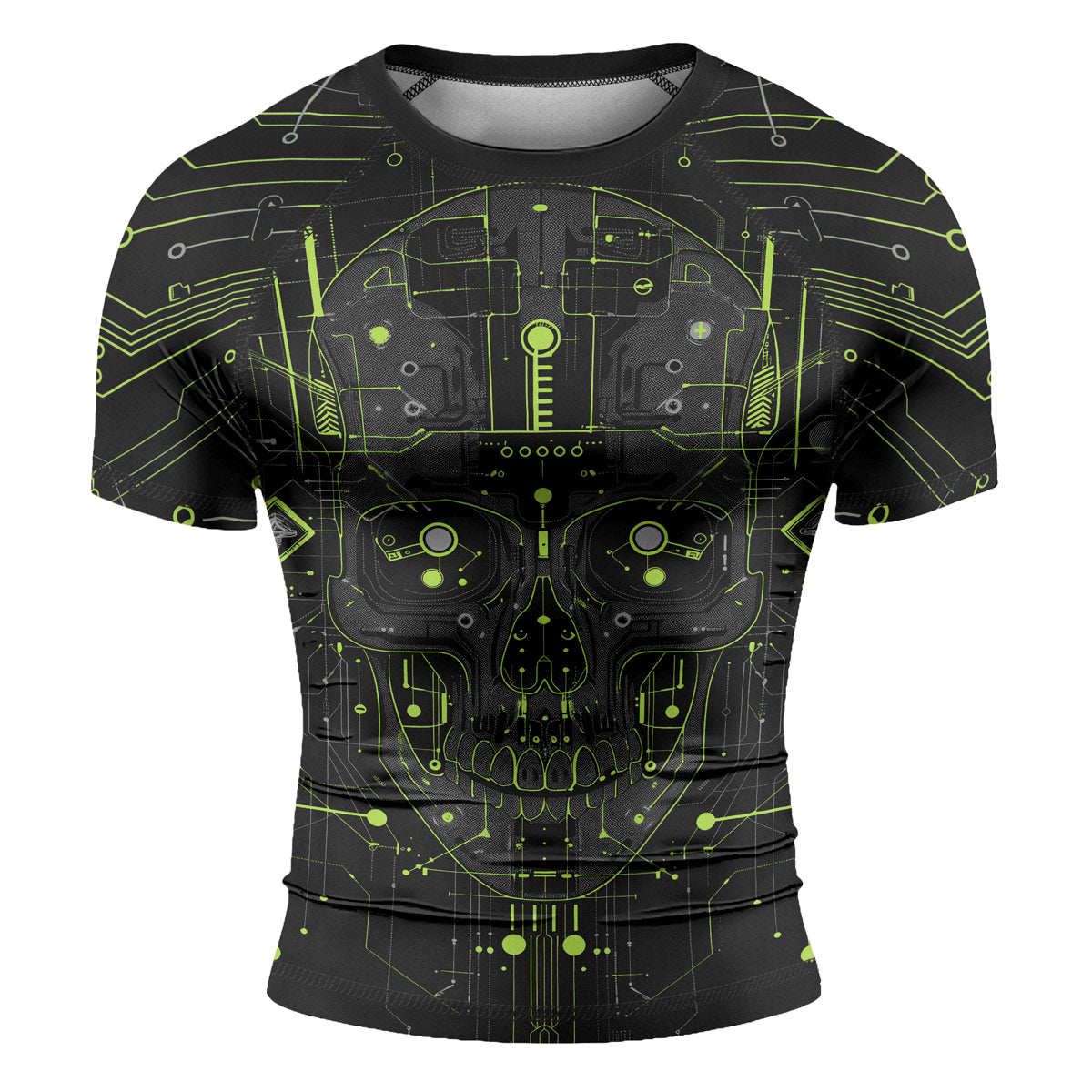 Rashninja Cyber Skull Green Men's Short Sleeve Rash Guard


