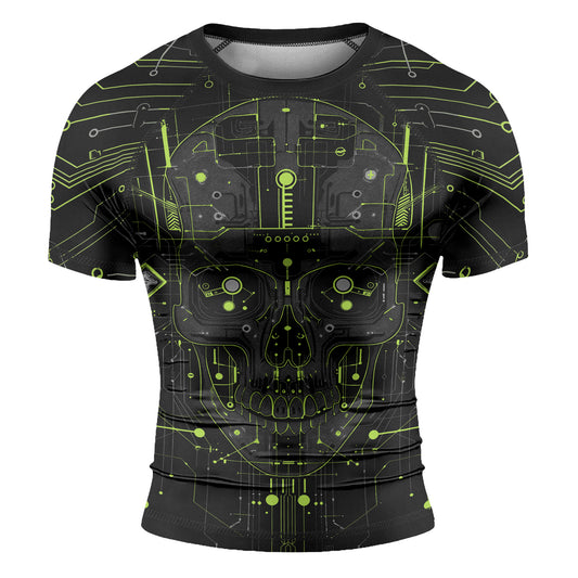 Rashninja Cyber Skull Green Men's Short Sleeve Rash Guard

