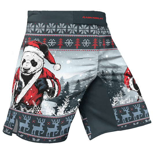 Rashninja Grey Kung Fu Christmas Panda Men's Fight Shorts