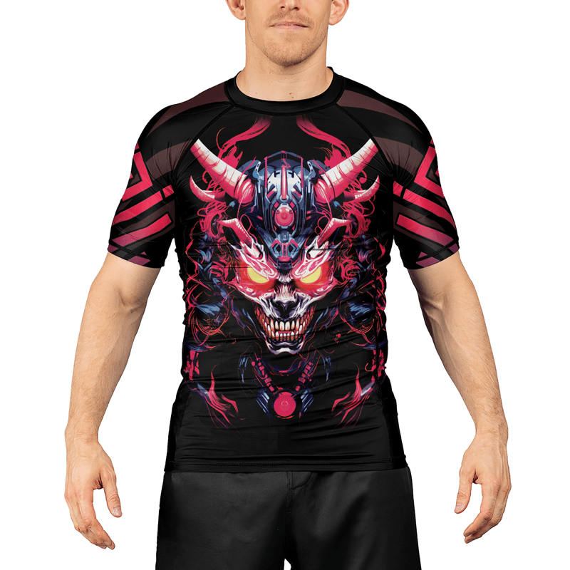 Rashninja Embracing Cyber Oni Men's Short Sleeve Rash Guard - Rashninja LLC