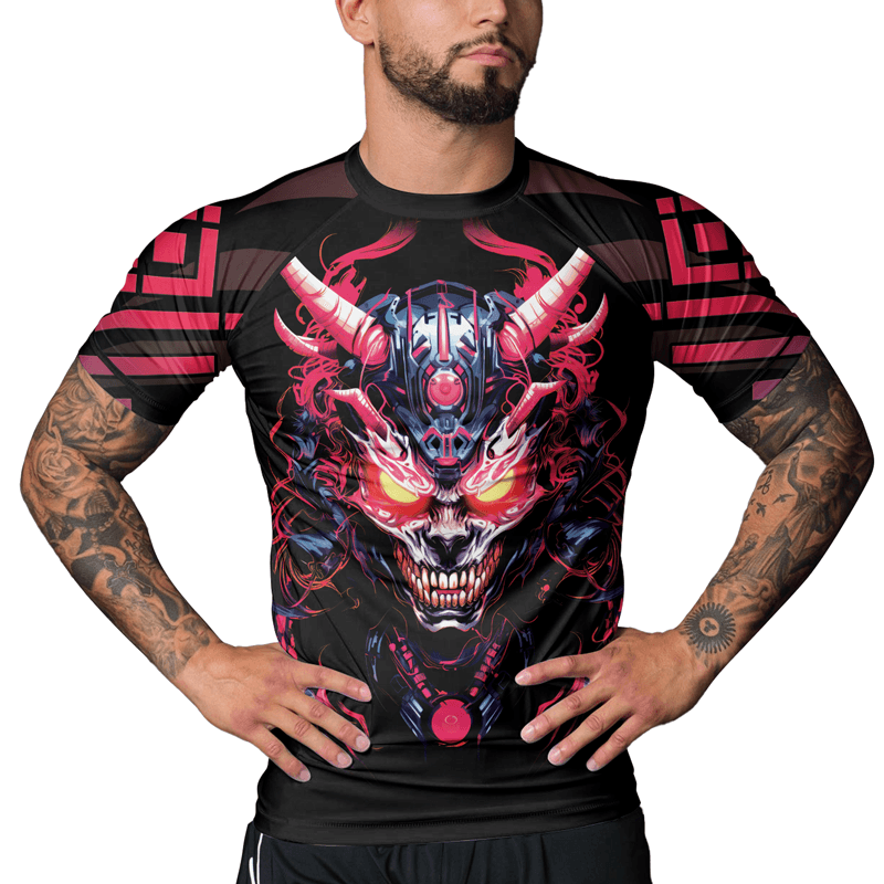 Rashninja Embracing Cyber Oni Men's Short Sleeve Rash Guard - Rashninja LLC