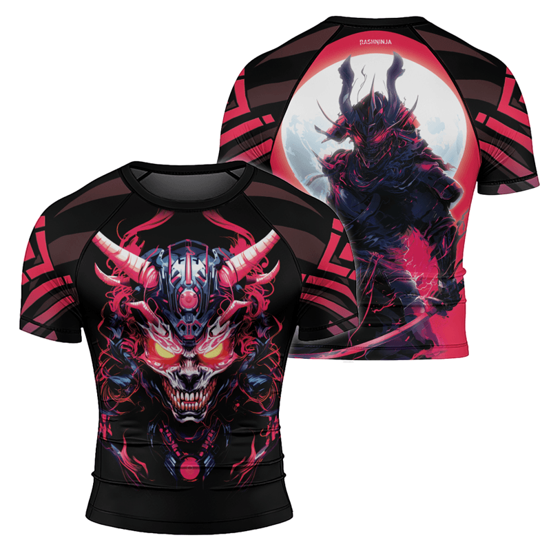 Rashninja Embracing Cyber Oni Men's Short Sleeve Rash Guard - Rashninja LLC