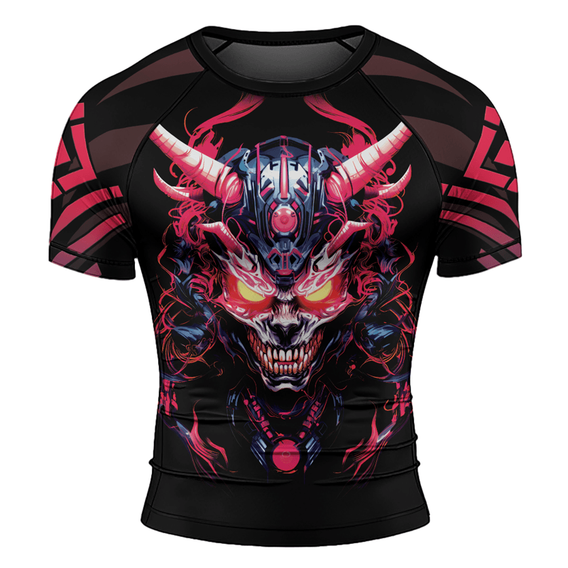 Rashninja Embracing Cyber Oni Men's Short Sleeve Rash Guard - Rashninja LLC