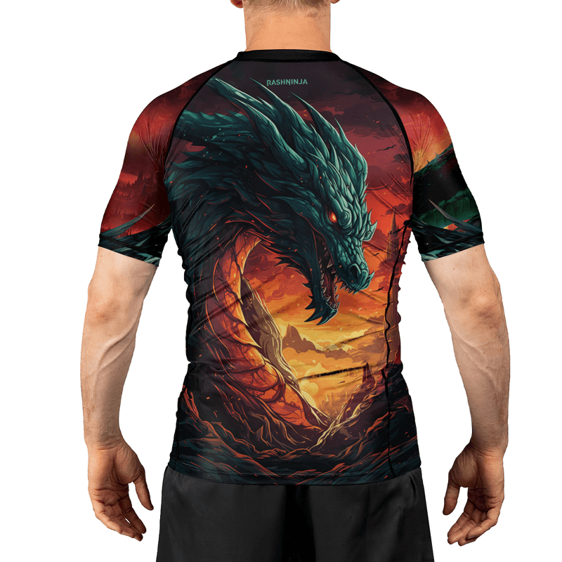 Rashninja Wielder of Flames Dragon Men's Short Sleeve Rash Guard - Rashninja LLC