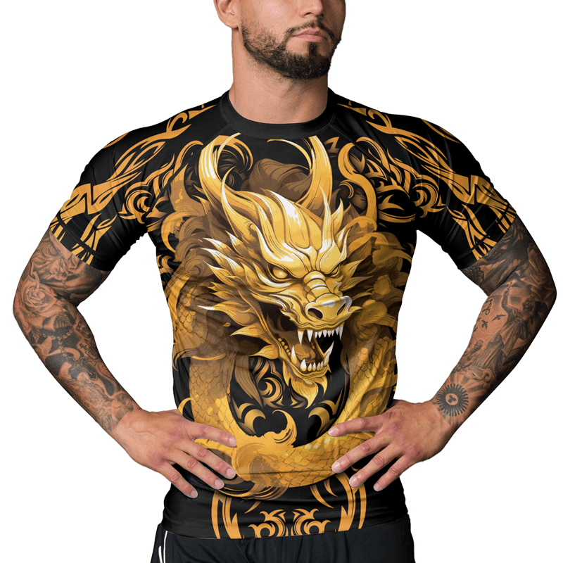 Rashninja Golden Dragon Men's Short Sleeve Rash Guard - Rashninja LLC