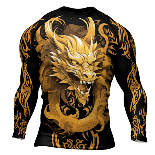 Rashninja Golden Dragon Majesty Men's Long Sleeve Rash Guard - Rashninja LLC