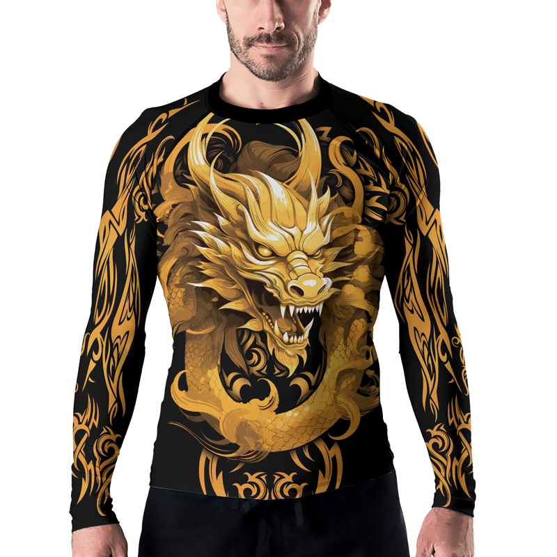 Rashninja Golden Dragon Majesty Men's Long Sleeve Rash Guard - Rashninja LLC