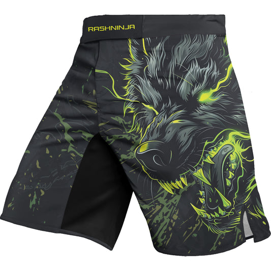 Rashninja Neon Snarling Wolf Men's Fight Shorts