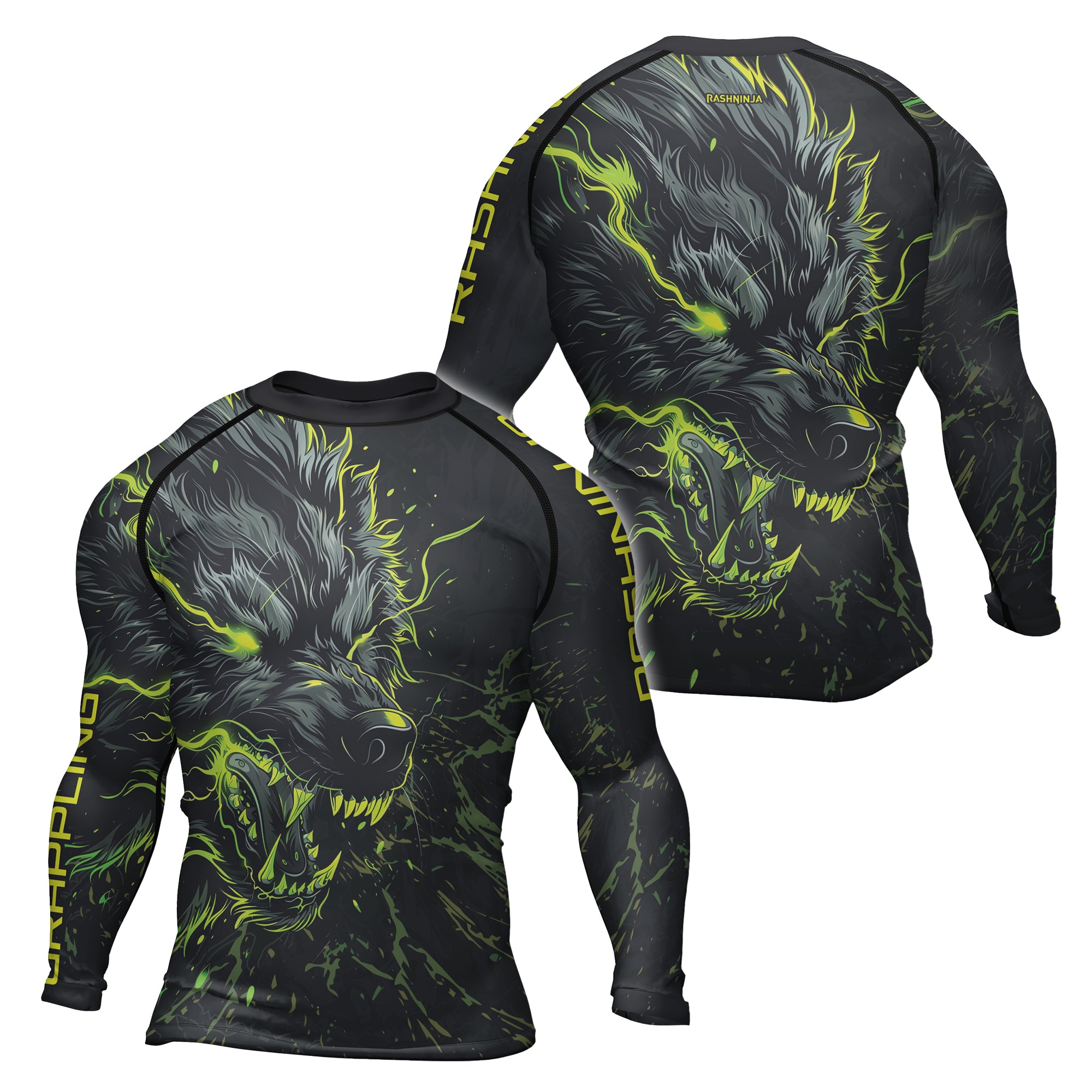 Rashninja Neon Snarling Wolf Men's Long Sleeve Rash Guard