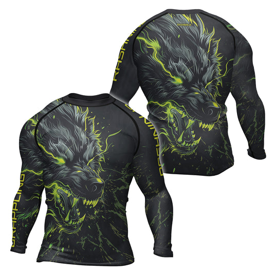 Rashninja Neon Snarling Wolf Men's Long Sleeve Rash Guard