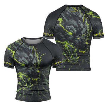 Rashninja Neon Snarling Wolf Men's Short Sleeve Rash Guard