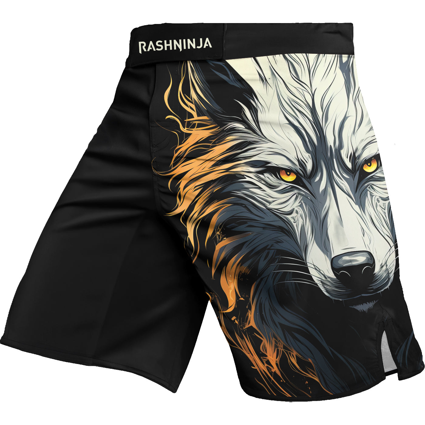 Rashninja White Alpha Wolf Men's Fight Shorts | Wolf MMA Shorts