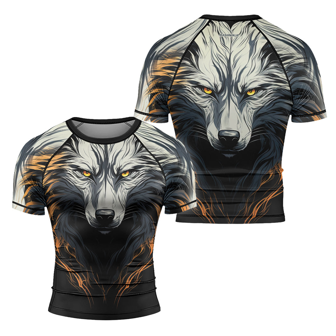 Rashninja White Alpha Wolf Men's Short Sleeve Rash Guard