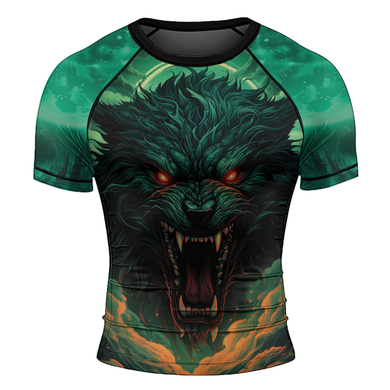 Rashninja Wild Snarling Wolf Men's Short Sleeve Rash Guard |Rash Guard