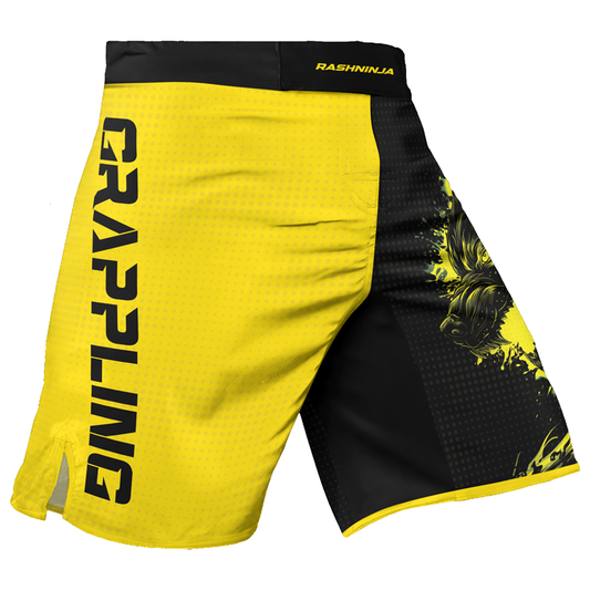 Rashninja Yellow Snarling Wolf Men's Fight Shorts