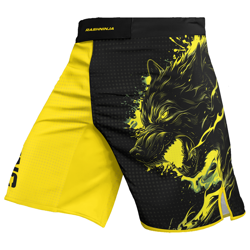 Rashninja Snarling Wolf Men's Fight Shorts | Wolf MMA Fight Shorts