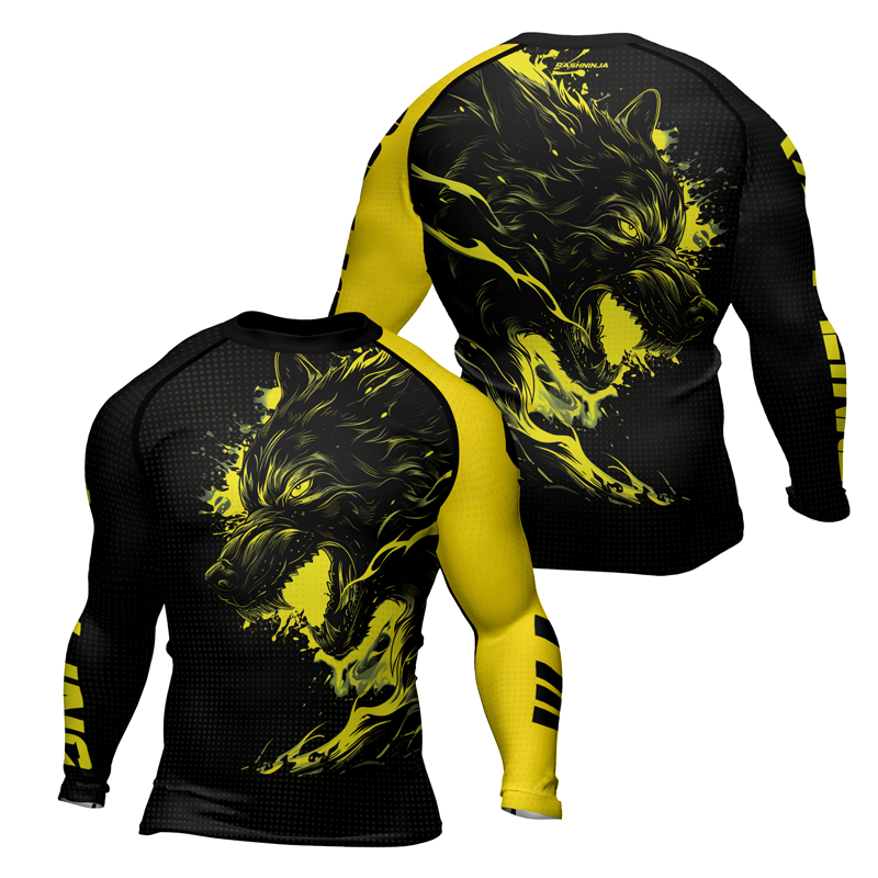Rashninja Yellow Snarling Wolf Men's Long Sleeve Rash Guard