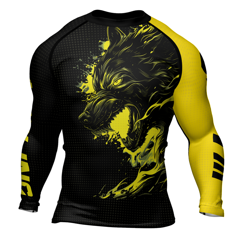 Rashninja Yellow Snarling Wolf Men's Long Sleeve Rash Guard