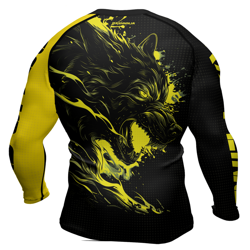 Rashninja Yellow Snarling Wolf Men's Long Sleeve Rash Guard