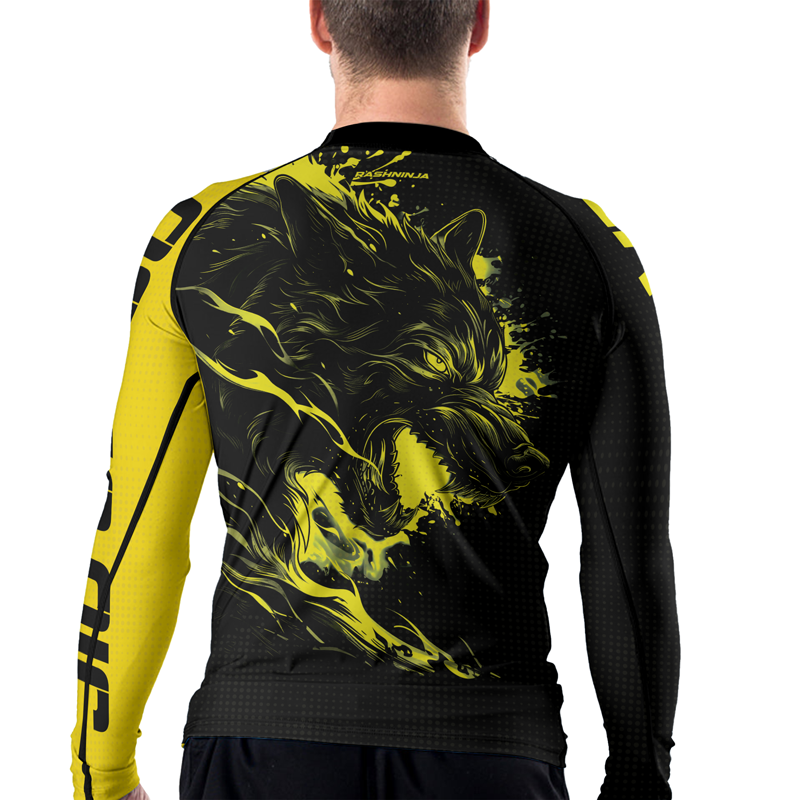 Rashninja Yellow Snarling Wolf Men's Long Sleeve Rash Guard