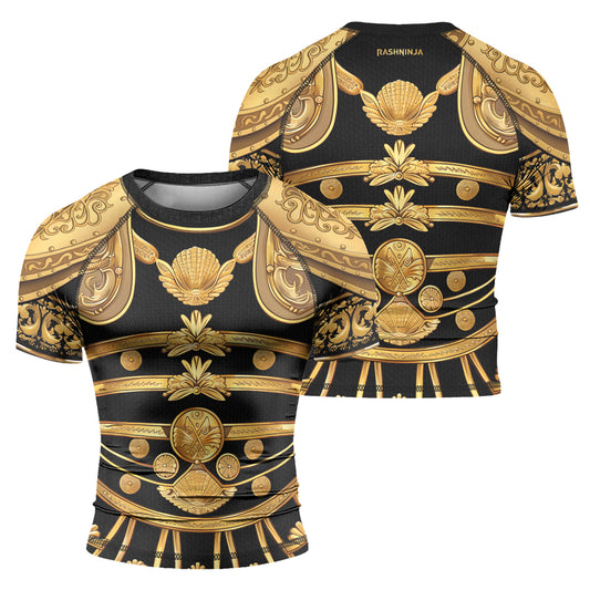 Rashninja Spartan Helmet Flames Men's Short Sleeve Rash Guard