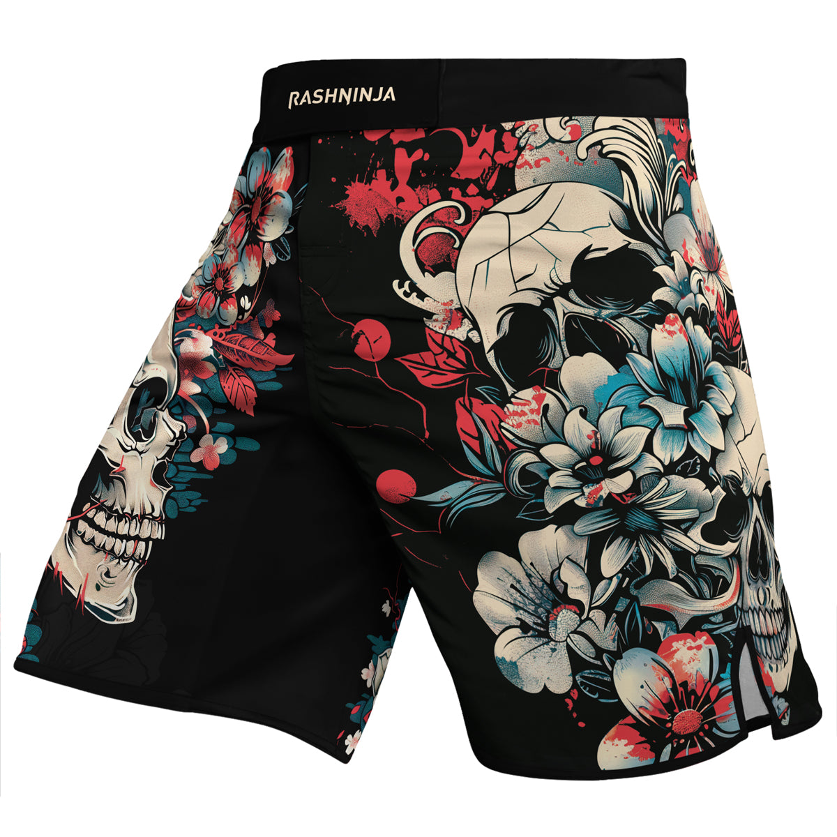 Rashninja Halloween Skull Blossom Men's Fight Shorts