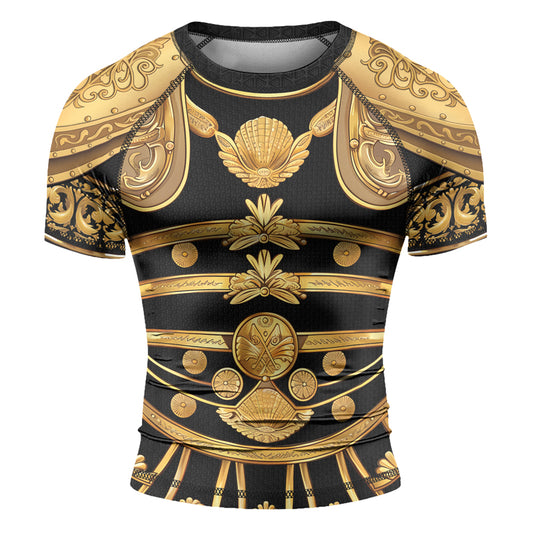 Rashninja Spartan Helmet Flames Men's Short Sleeve Rash Guard