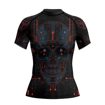 Rashninja Cyber Skull Red Women's Short Sleeve Rash Guard
