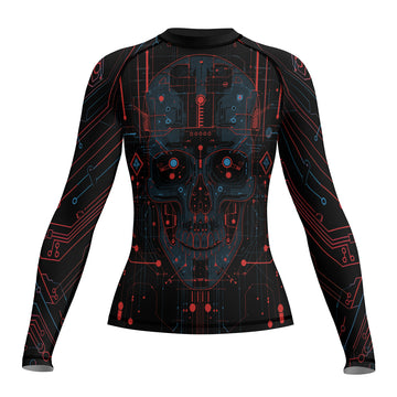 Rashninja Cyber Skull Red Women's Long Sleeve Rash Guard

