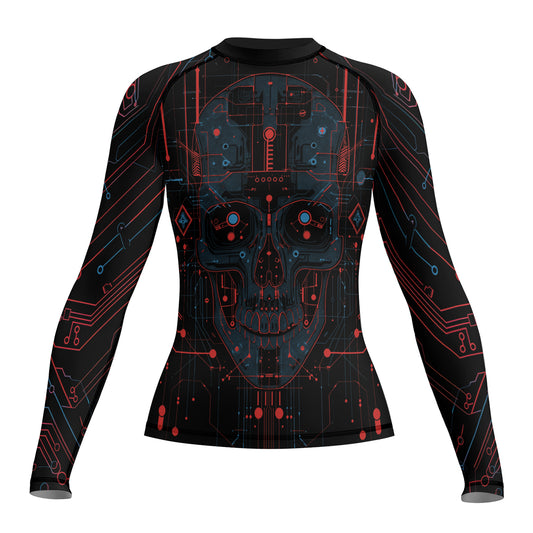 Rashninja Cyber Skull Red Women's Long Sleeve Rash Guard

