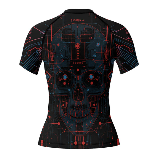 Rashninja Cyber Skull Red Women's Short Sleeve Rash Guard