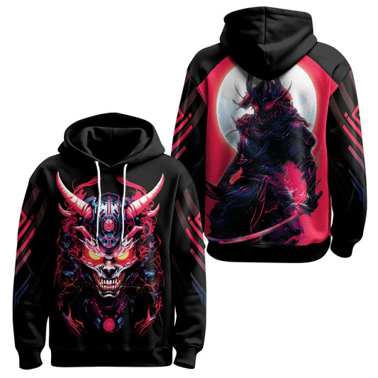 Rashninja Embracing Cyber Oni AOP Hoodie | Japanese Samurai Hoodie