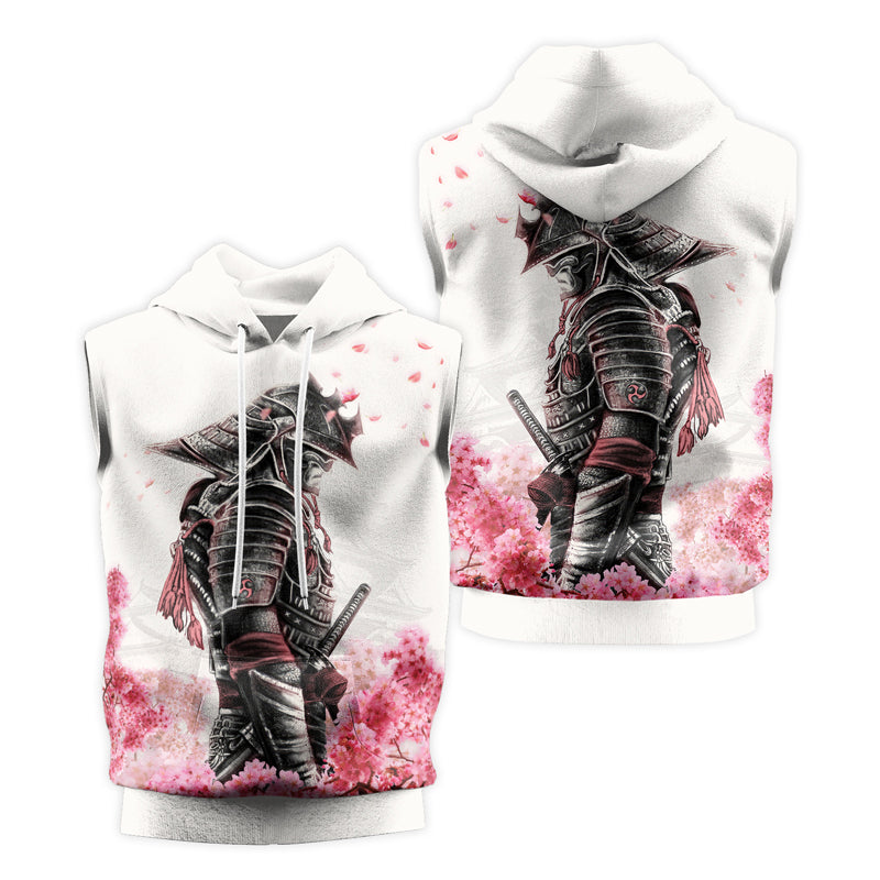 Rashninja Cherry Blossom Samurai Warrior Men's Sleeveless Hoodie Gym