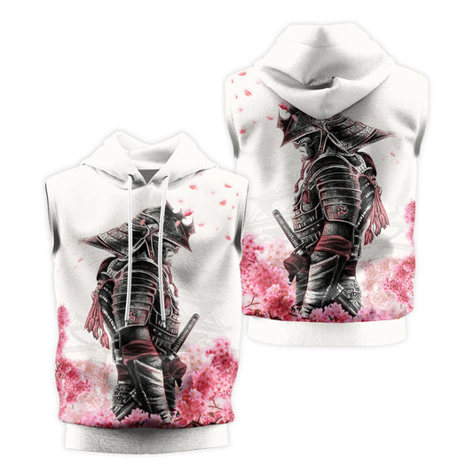 Rashninja Cherry Blossom Samurai Warrior Men's Sleeveless Hoodie Gym