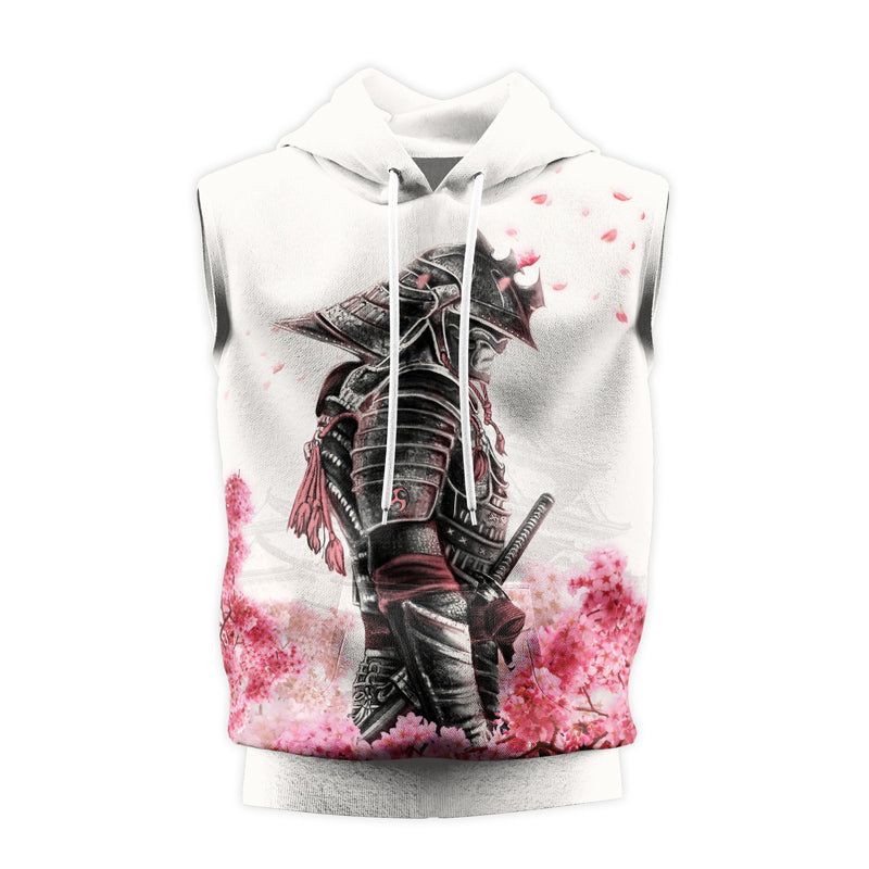 Rashninja Cherry Blossom Samurai Warrior Men's Sleeveless Hoodie Gym